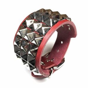  new goods leather 3 ream studs bracele red book leather silver 10mm small pillar mid tack arm wheel red wristband punk series lock series V series 3571N10