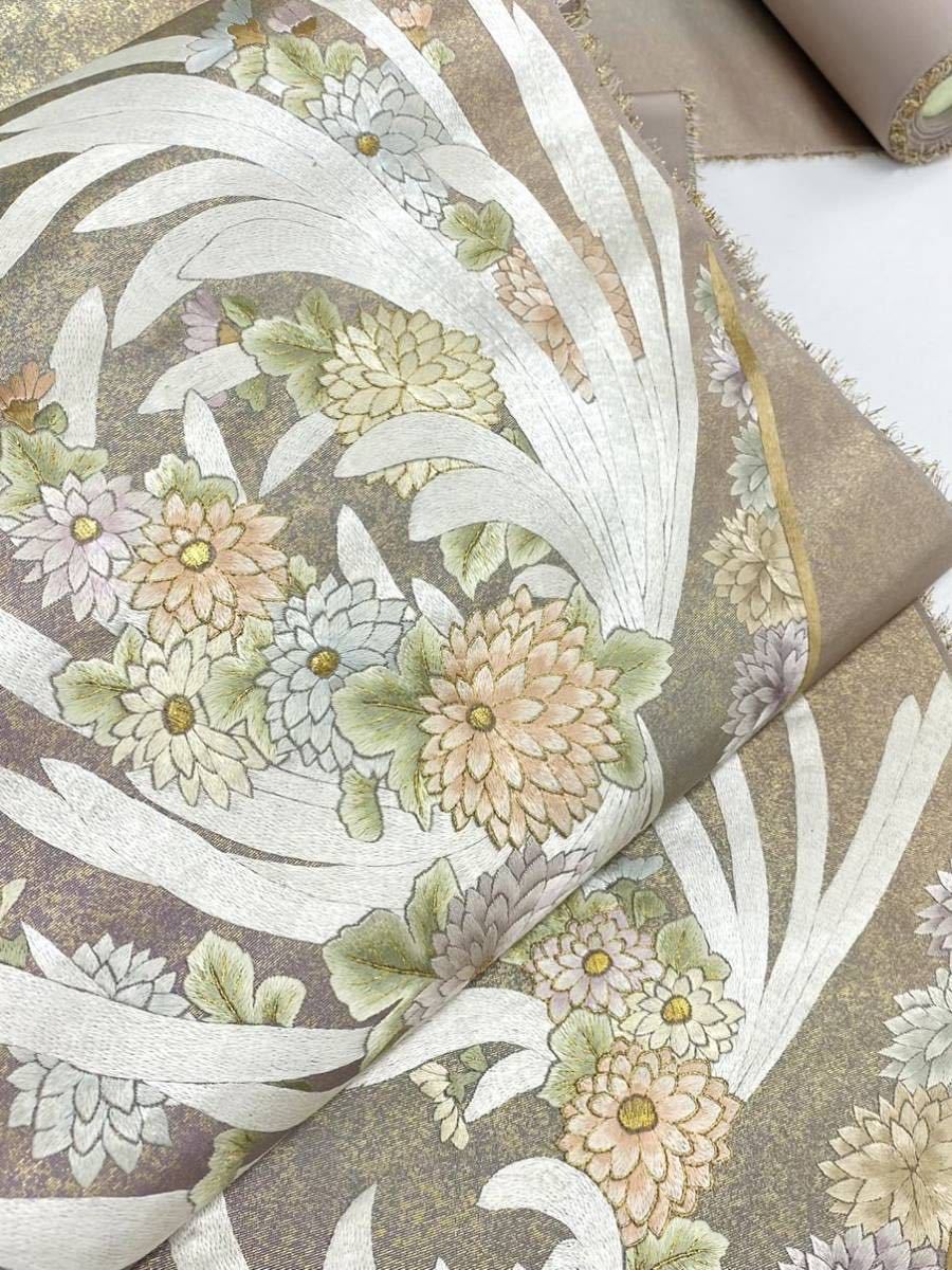 営業 未使用品 小紋 蘇州刺繍 生成り 淡いベージュ 変わり格子 正絹