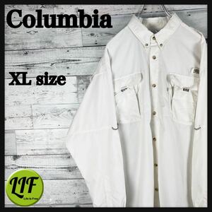 【希少】コロンビア PFG 内メッシュ 胸ポケット アウトドアシャツ ホワイト