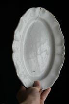小振りな白錫釉ファイアンス 花リムオーバル皿 / 18世紀・フランス アンティーク 古道具_画像10