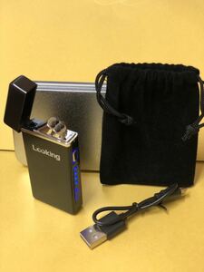 プラズマライター 四極点火防風 USB充電 電子ライター LED 電池残量表示 おしゃれ ライター 電子 ガス ・オイル不要 線香（ブラック）