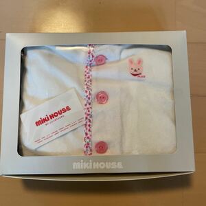 Miki House MIKIHOUSE cape mantle poncho white × floral print pink free size 70-90cm