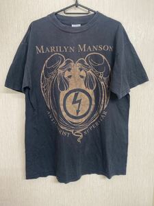 90'S 当時物　MARILN MANSON Tシャツ　ヴィンテージ　サイズL バンドT ブラック　マリリンマンソン　TULTEX タグ　コピーライト