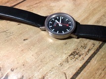 BK015 良品 MONDAINE モンディーン SWISS MADE ECO QUARTZ RAILWAY WATCH ブラック文字盤 純正革ベルト クオーツ レディース 腕時計_画像2