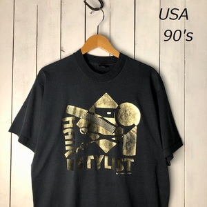 T●268 USA古着 90s USA製 Barber バーバーTシャツ XL 黒 SCREEN STARS オールド ヴィンテージ アメリカ古着 散髪屋 床屋 シングルステッチ