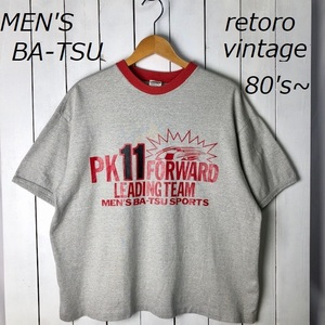 JTP●56 レトロ古着 80s～90s MEN'S BA-TSU リンガーフットボールTシャツ M～L オールド メンズバツ ヘザーグレー シングルステッチ