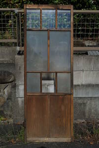 永1　昭和レトロ建具　透明＆すりガラス張り　木製　開き戸　扉　1715x615x30ミリ