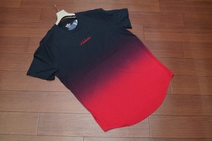 Hollister グラデーション ロゴ刺繍 Tシャツ 半袖/L/黒〜赤/ メンズ ホリスター アバクロ カットソー a&f ラウンド カーブ ヘム