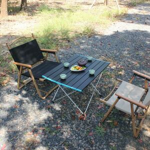 フォールディングチェアSサイズ　アウトドアチェア 　アルミ合金 軽量キャンプ椅子　アームレスト天然木　収納袋付き