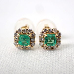 [ new goods ]K18 emerald / diamond taking . to coil earrings [i5-6]