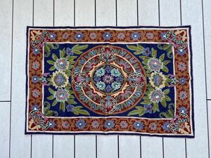 16 海外インポート インドキリム 手織り 花柄 ラグマット 絨毯 カーペット 玄関マット ヴィンテージ （トライバルラグ インテリア 雑貨）