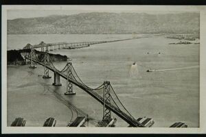 11572 戦前 絵葉書 アメリカ サンフランシスコ オークランドベイブリッジ 王府湾鉄橋 竣工1936年　年賀状 裏面剥がし跡有り