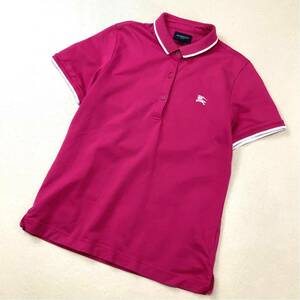 【美品】Burberry GOLF バーバリーゴルフ 半袖 鹿子 ポロシャツ ワンポイントロゴ レディース サイズ2 Mサイズ ピンク ホワイト golf