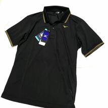 新品【メンズL】黒ゴールド ミズノ 吸汗速乾2ラインポロシャツ Mizunoゴルフ トレーニング_画像4