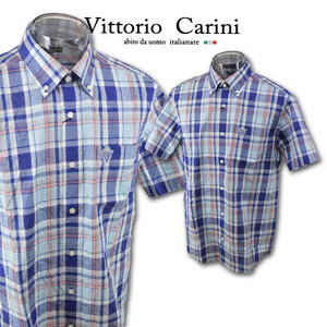 30%OFF【カリーニ】メンズ 半袖シャツ（48）L 紺 1230-1535-51 Carini 春夏 SALE セール ボタンダウン 日本製 綿麻 おしゃれ @