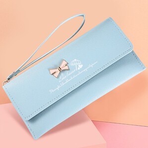 ソフトで心地よい手触りのレディース長財布 高品質PUレザー クラッチウォレット スカイブルー 新品未使用 送料無料 即日発送