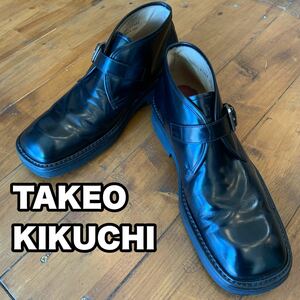 TAKEO KIKUCHI チャッカブーツ 革靴 モンクストラップ 本革 黒 ビブラムソール ビジネスシューズ レザーシューズ
