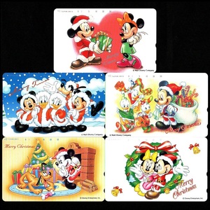 テレホンカード ディズニー クリスマスシリーズ Merry Christmas ミッキーマウス Mickey Mouse No.10～No.14 5枚セット 未使用 テレカ