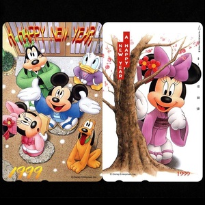 テレホンカード ディズニー お正月テレカ 1999年 A Happy New Year ミッキーマウス Mickey Mouse 2枚セット 未使用 ミニーマウス 他