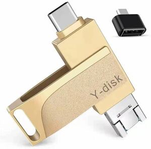 USBメモリー フラッシュドライブ 4in1 Phone PC Android Pad対応 usbメモリー USB3.0 (32GB, ゴールド)