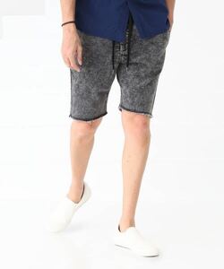 The DUFFER of ST.GEORGE CHEMICAL WASH SHORTS：ハイストレッチ ニットデニム ケミカルウォッシュ ショーツ　XL