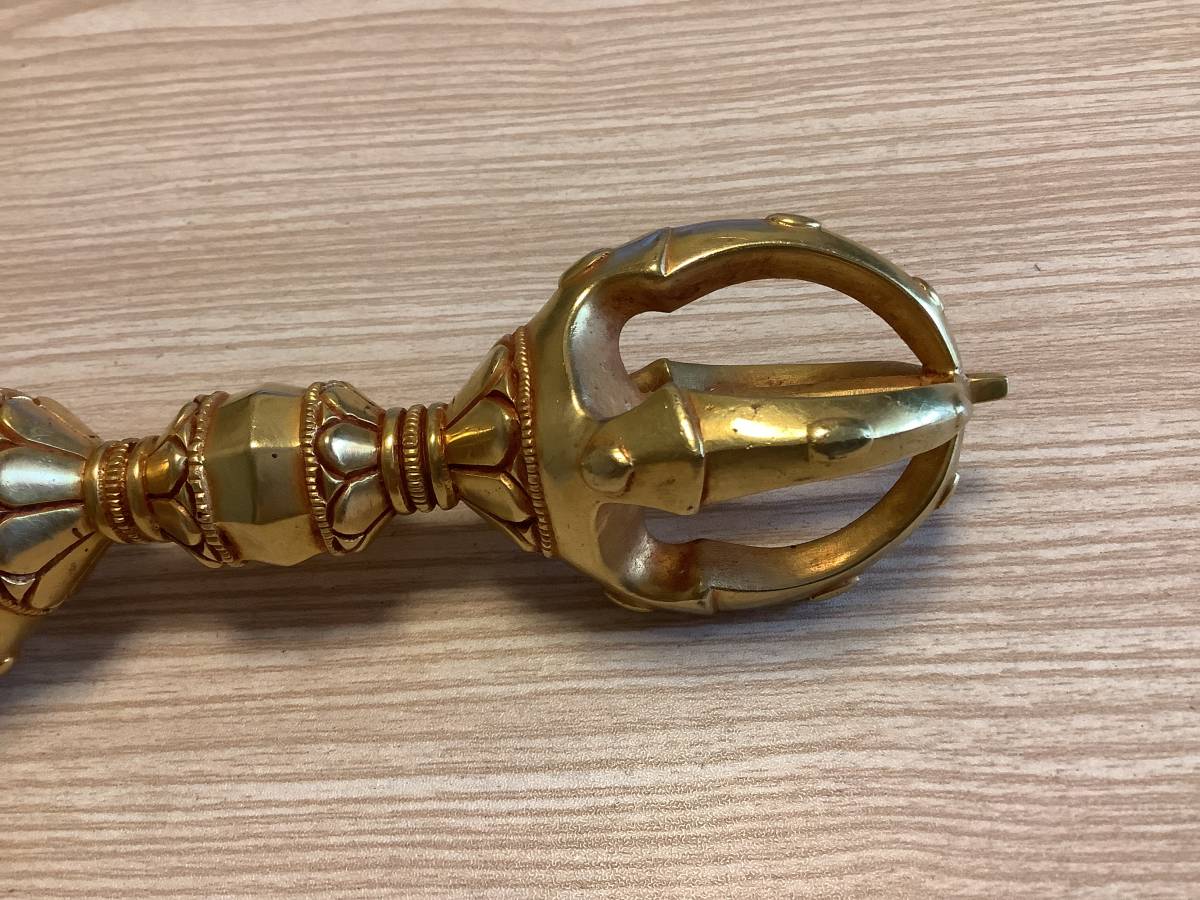 SALE 新品 未使用 法具 24金張 三鈷杵 ヴァジュラ 特大 サイズ約23