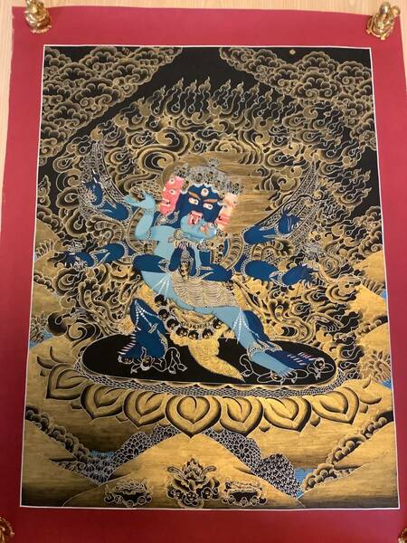 『SALE』《 チベット密教　1点物 》 タンカ　曼荼羅　歓喜仏　憤怒神　ヤマーンタカ　手描き　y1