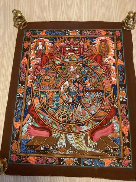 《 チベット密教　1点物 》 タンカ　曼荼羅　六道輪廻　手描き　y7
