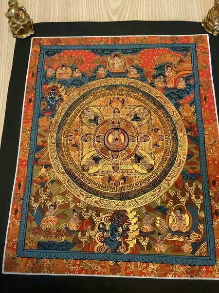 《 チベット密教　1点物 》 タンカ　曼荼羅　ブッダ　釈迦　手描き　y12