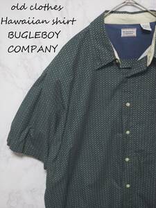 美品 BUGLE BOY COMPANY ビューグルボーイ カンパニー ドット柄 シャツ 柄シャツ 半袖 アロハシャツ XLサイズ グリーン系 コットン 綿