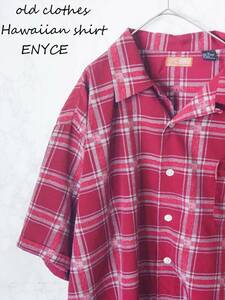 美品 ENYCE エニーチェ チェック柄 シャツ 柄シャツ 半袖 アロハシャツ XLサイズ レッド 赤 ポリエルテル ハワイアン メンズ ファッション