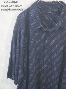 美品 Knightsbridge ナイツブリッジ 柄シャツ 半袖 アロハシャツ リーフ 3XL 紺 ネイビー レーヨン ハワイアン 大きめ オーバーサイズ
