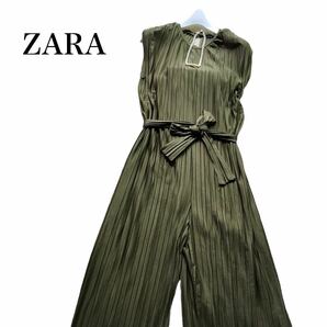 ZARA ザラ オールインワン パンツスーツ グリーン系プリーツ加工 USA Sサイズ　カーキ