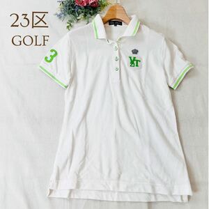 23区 GOLF ゴルフウェア 半袖ポロシャツレディース ポロシャツ ゴルフ グリーン 刺繍ロゴ ロゴ刻印入りボタン A3135 