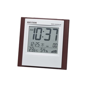 リズム時計工業 RHYTHM フィットウェーブD218 電波 置き時計 8RZ218SR06 カレンダー 六曜 温度計 湿度計 ライト付 茶色 デジタル