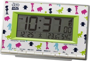 Disney ディズニー 電波目覚し時計 トイ・ストーリー 8RZ133MC05 温度 湿度 カレンダー 白 緑 ホワイト キャラクター デジタル
