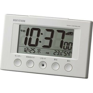 RHYTHM 電波時計 目覚し時計 フィットウェーブスマート 8RZ166SR03 温度 湿度 六曜 日付 白 ホワイト デジタル