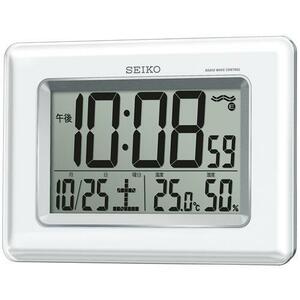 セイコー 大型液晶 電波時計 壁掛け時計 置き兼用時計 温度湿度 カレンダー SQ424W デジタル 白