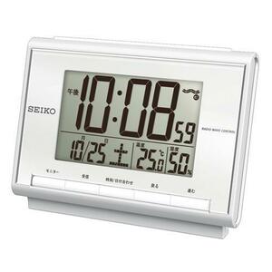 セイコー 電波時計 目覚し時計 前面操作パネル カレンダー 温度 湿度 SQ698S デジタル 白