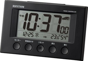 RHYTHM 電波時計 目覚し時計 フィットウェーブスマート 8RZ166SR02 カレンダー付 温度 湿度表示 六曜 黒 ブラック デジタル
