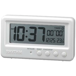 RHYTHM クオーツ置時計 アクアプルーフ 8RDA72SR03 カレンダー 温度表示 タイマー機能 白 ホワイト デジタル