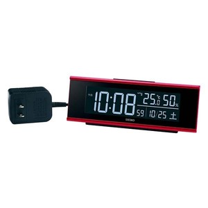 セイコー クロック 電波 目覚まし時計 DL307R LED ACアダプター カレンダー 温度計 湿度計 赤 デジタル SEIKO