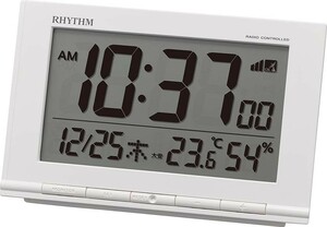 RHYTHM 電波時計 目覚し時計 フィットウェーブD193 8RZ193SR03 デジタル 白 温度計 湿度計 カレンダー 六曜