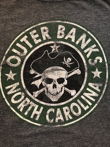 大きいサイズVINTAGE ★USA古着 ドクロ スカルプリントTシャツ OUTER BANKS ダークグレー 2XLくらい