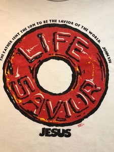 ★USA古着 イラストプリントTシャツ LIFE SAVIOR 白 ホワイト JERZEES XL