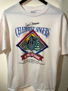 532VINTAGE シングルステッチ★USA古着 オールドグッドプリントTシャツ 自然 山 木 白 ホワイト L