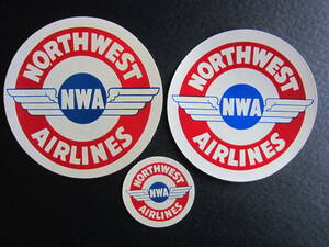 ノースウエスト航空■NWA■丸型ラベル3枚セット■NORTHWEST AIRLINES■1940's後半