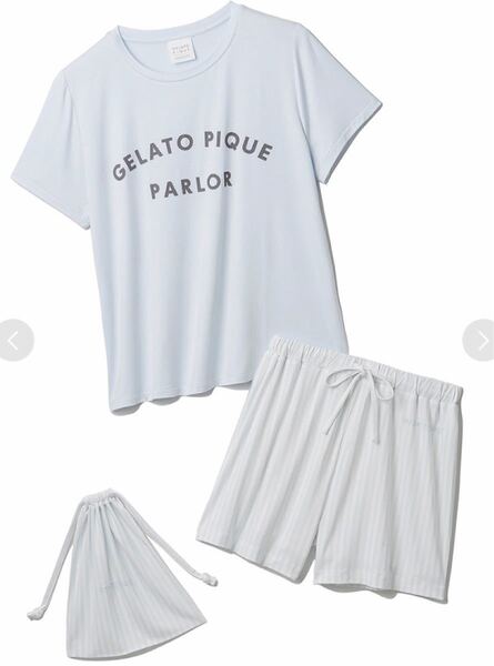 ショッパー付き☆ジェラートピケ ワンポイントロゴTシャツ&ショートパンツ&巾着3点SET