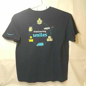 zcl-04♪アメリカ古着フルーツオブフラワー製amazon　deliverring smiles2019プリントロゴ Tシャツ USサイズ－XL ネイビー