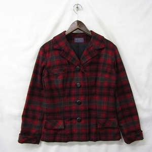 70s 80s PENDLETON サイズ 表記無 ウール テーラード ジャケット ブレザー チェック柄 レッド系 ペンドルトン 古着 ビンテージ 2J1315